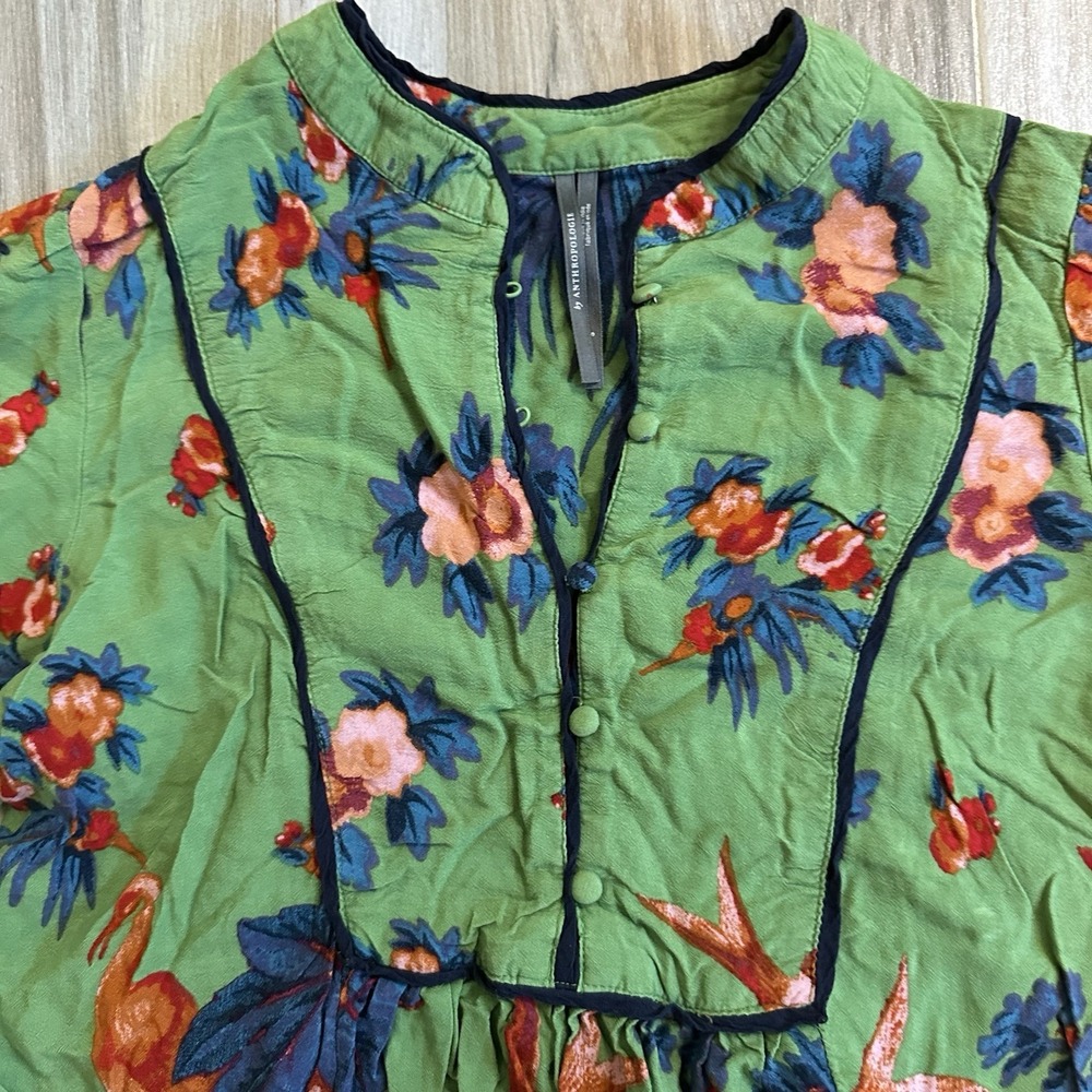 Anthropologie Green Floral Button-Down Top - Picture 7 of 12